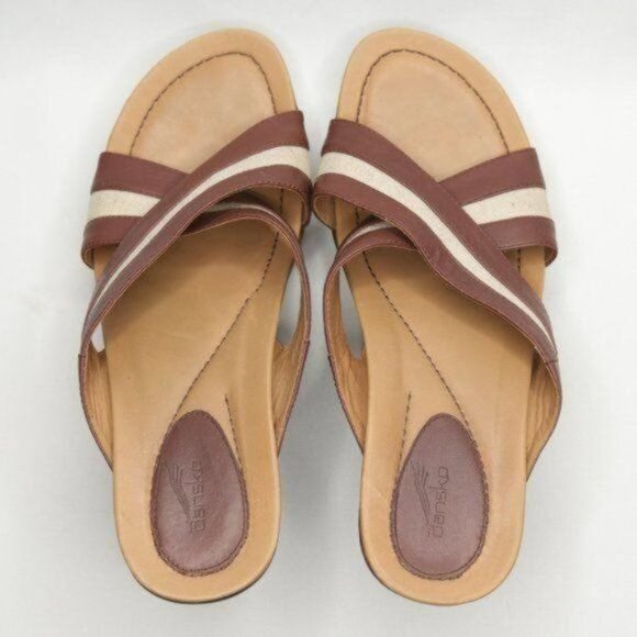 Dansko Neeci Women's Size 40 Brown & Cream Leather Wedge Slide Sandals - Picture 5 of 11